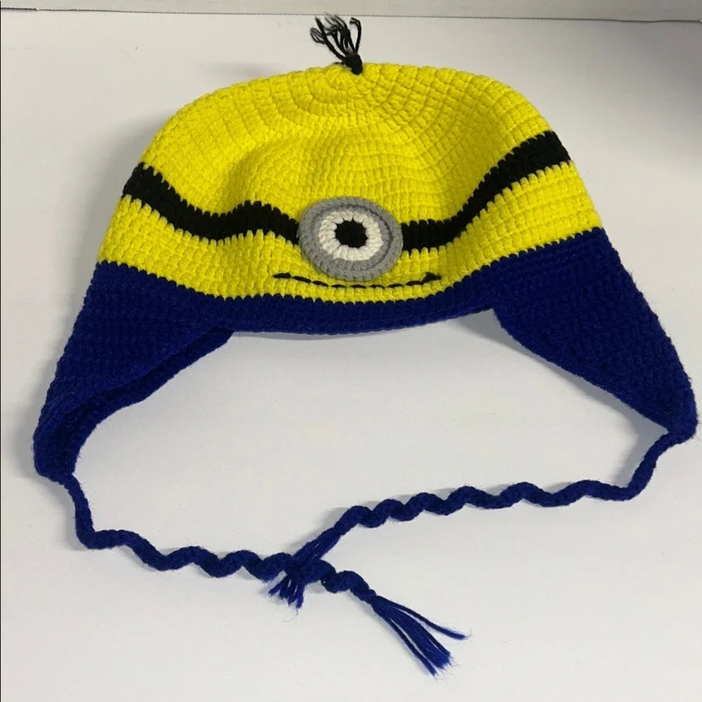 Kids Fun Crochet Hat with Yellow and Blue Design